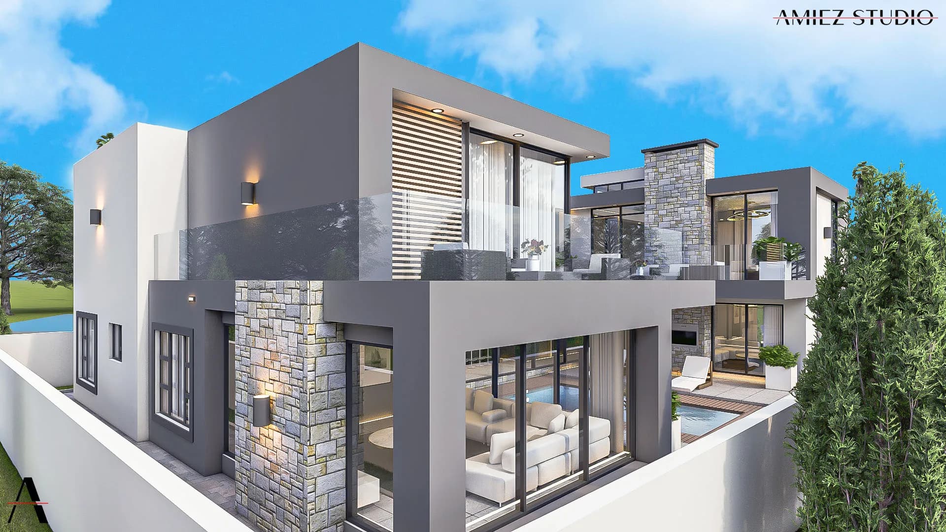 Rectilinear Atrium Residence - View 4