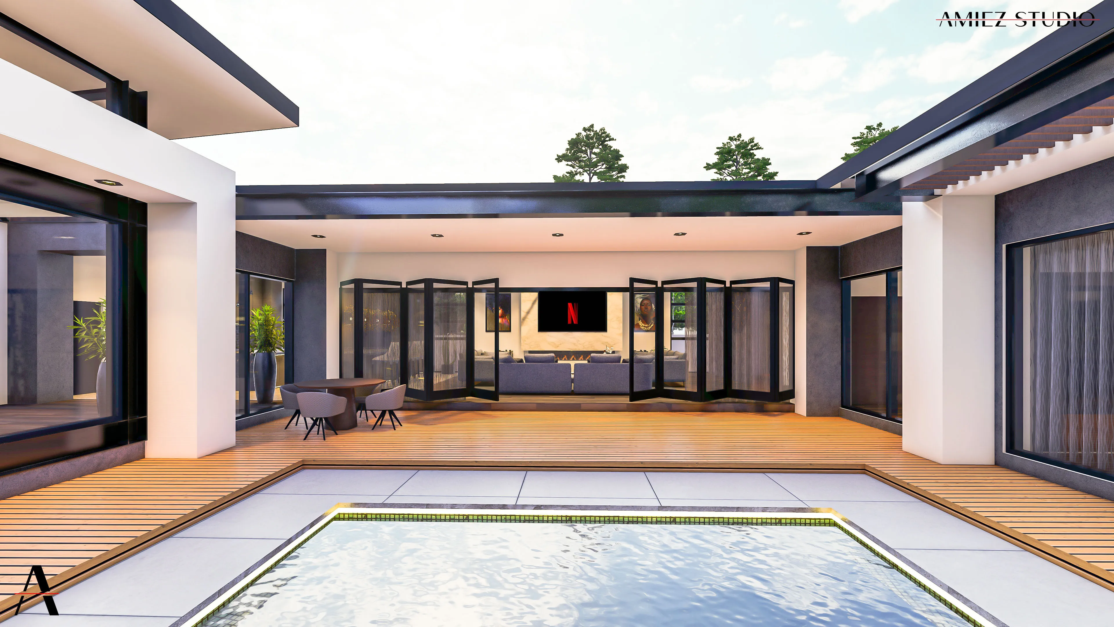 Contemporary courtyard residence exterior