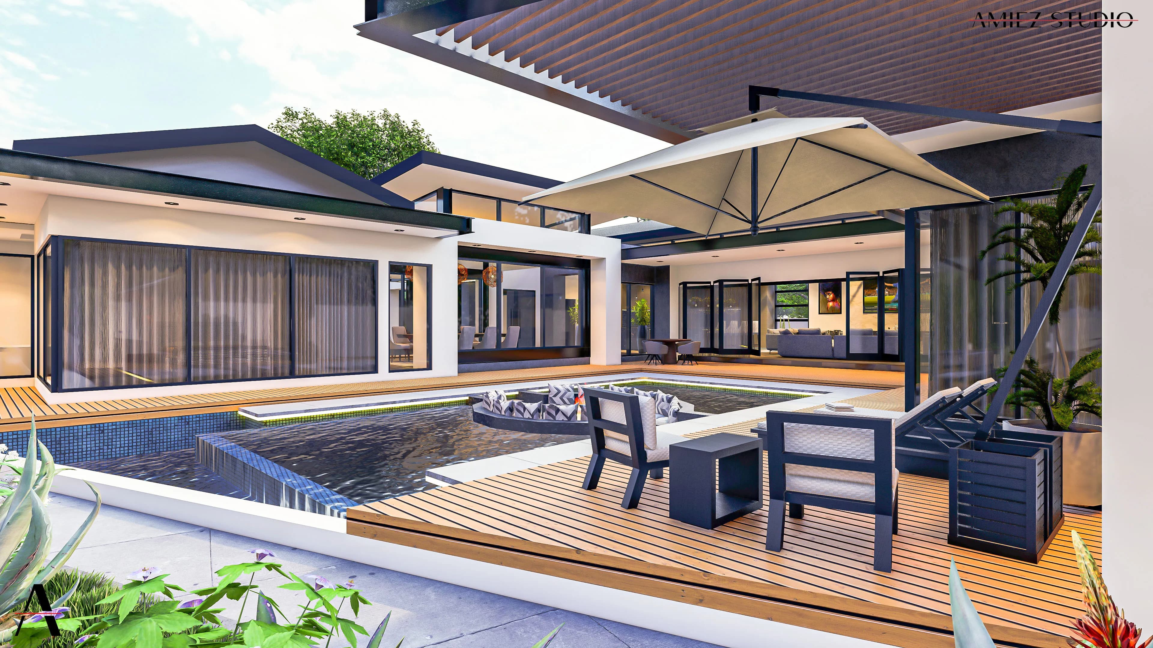 Contemporary courtyard residence living