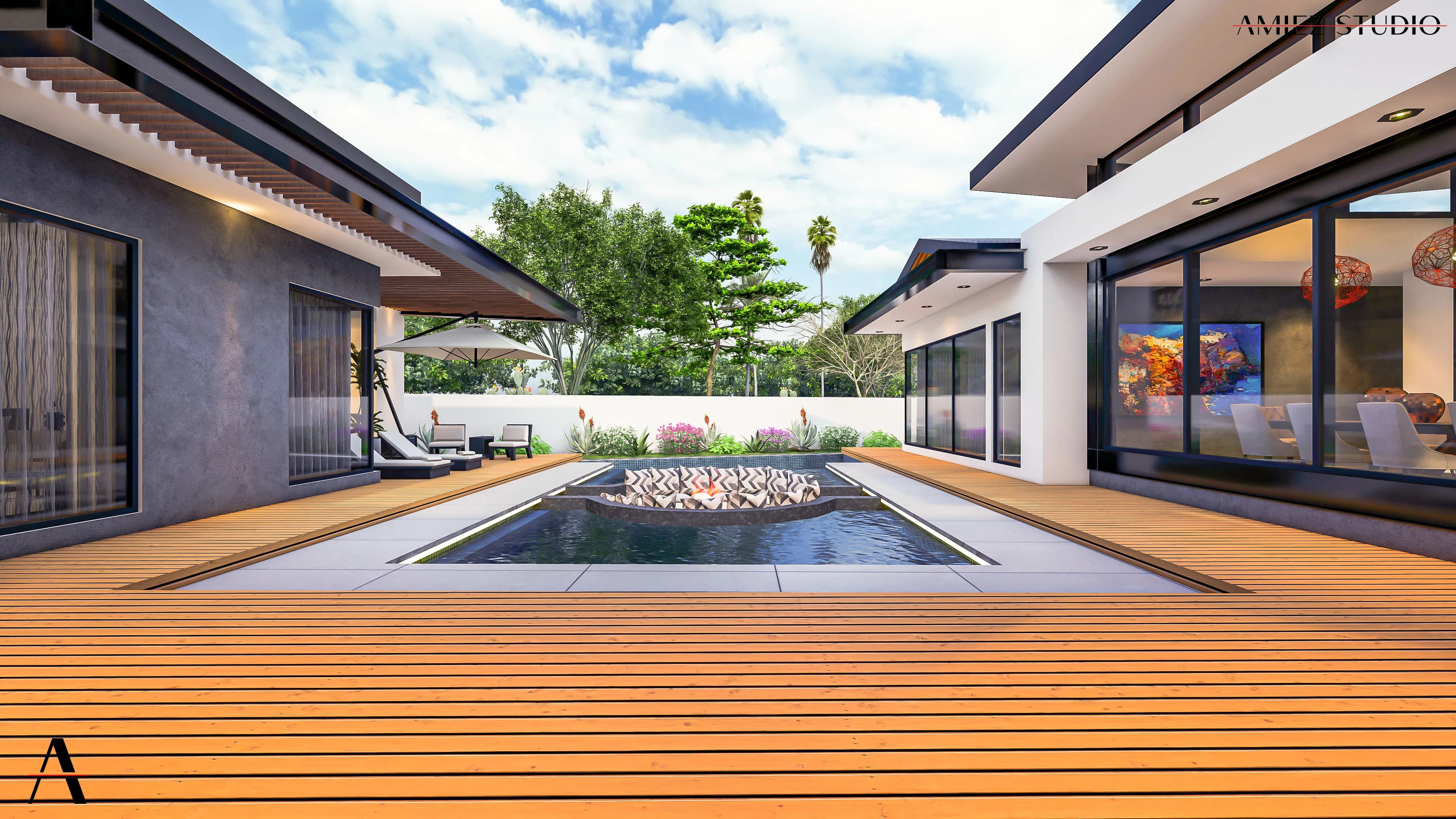 Contemporary courtyard residence detail
